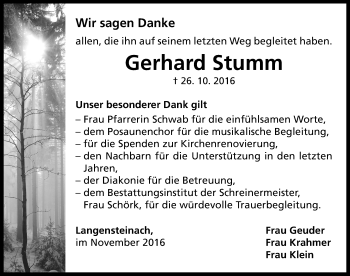 Traueranzeige von Gerhard Stumm von Neustadt/ Scheinfeld/ Uffenheim