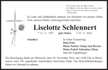 Traueranzeige von Lieselotte Schlennert von Neustadt/ Scheinfeld/ Uffenheim