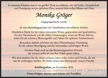 Traueranzeige von Monika Gröger von Rothenburg