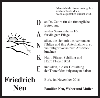 Traueranzeige von Friedrich Neu von Dinkelsbühl/ Feuchtwangen