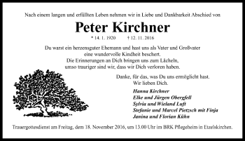 Traueranzeige von Peter Kirchner von Neustadt/ Scheinfeld/ Uffenheim