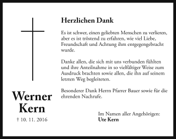 Traueranzeige von Werner Kern von Ansbach