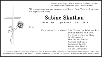 Traueranzeige von Sabine Skuthan von Ansbach