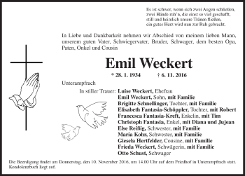 Traueranzeige von Emil Weckert von Dinkelsbühl/ Feuchtwangen