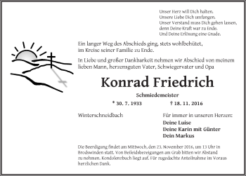 Traueranzeige von Konrad Friedrich von Ansbach