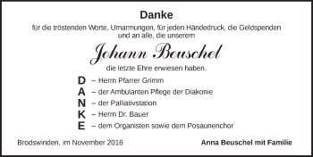 Traueranzeige von Johann Beuschel von Ansbach