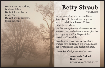 Traueranzeige von Betty Straub von Neustadt/ Scheinfeld/ Uffenheim