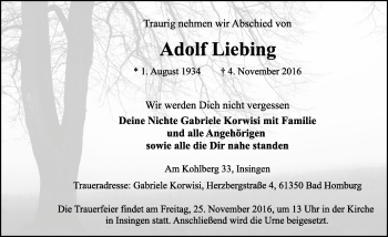 Traueranzeige von Adolf Liebing von Dinkelsbühl/ Feuchtwangen