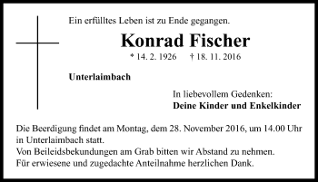 Traueranzeige von Konrad Fischer von Neustadt/ Scheinfeld/ Uffenheim