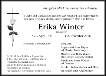 Traueranzeige von Erika Winter von Neustadt/ Scheinfeld/ Uffenheim