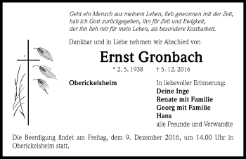 Traueranzeige von Ernst Gronbach von Neustadt/ Scheinfeld/ Uffenheim