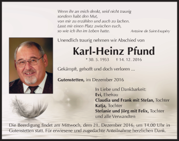 Traueranzeige von Karl-Heinz Pfund von Neustadt/ Scheinfeld/ Uffenheim