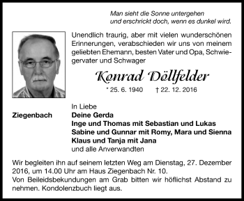 Traueranzeige von Konrad Döllfelder von Neustadt/ Scheinfeld/ Uffenheim