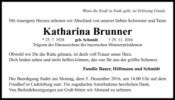 Traueranzeige von Katharina Brunner von Neustadt/ Scheinfeld/ Uffenheim