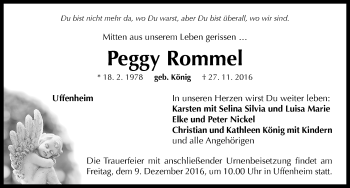 Traueranzeige von Peggy Rommel von Neustadt/ Scheinfeld/ Uffenheim