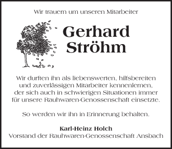 Traueranzeige von Gerhard Ströhm von Gesamtausgabe