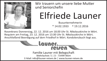 Traueranzeige von Elfriede Launer von Dinkelsbühl/ Feuchtwangen