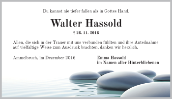 Traueranzeige von Walter Hassold von Dinkelsbühl/ Feuchtwangen