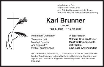 Traueranzeige von Karl Brunner von Dinkelsbühl/ Feuchtwangen