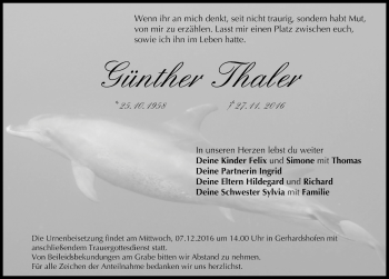 Traueranzeige von Günther Thaler von Neustadt/ Scheinfeld/ Uffenheim