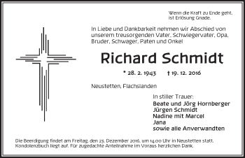 Traueranzeige von Richard Schmidt von Ansbach