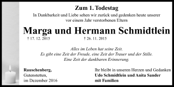 Traueranzeige von Marga und Hermann Schmidtlein von Neustadt/ Scheinfeld/ Uffenheim