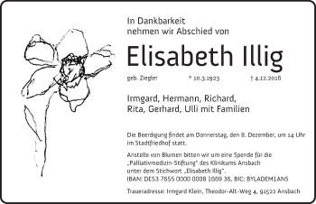 Traueranzeige von Elisabeth Illig von Ansbach