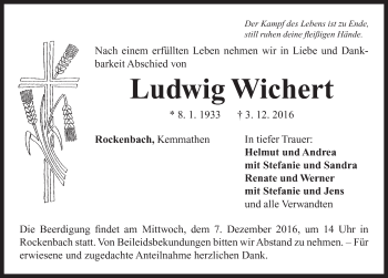 Traueranzeige von Ludwig Wichert von Neustadt/ Scheinfeld/ Uffenheim