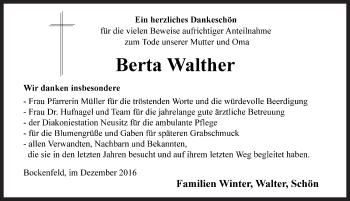 Traueranzeige von Berta Walther von Rothenburg