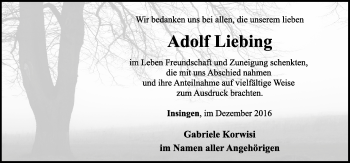 Traueranzeige von Adolf Liebing von Dinkelsbühl/ Feuchtwangen