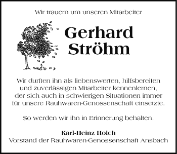 Traueranzeige von Gerhard Ströhm von Rothenburg