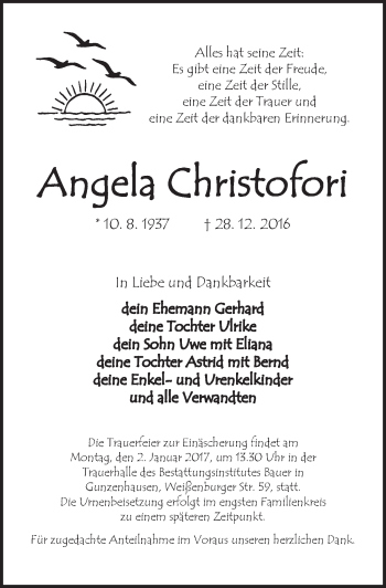 Traueranzeige von Angela Christofori von Ansbach