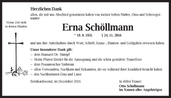 Traueranzeige von Erna Schöllmann von Dinkelsbühl/ Feuchtwangen