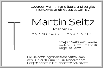 Traueranzeige von Martin Seitz von Ansbach