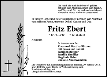 Traueranzeige von Fritz Eber von Rothenburg