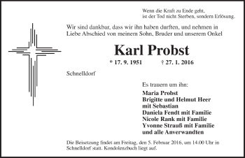 Traueranzeige von Karl Probst von Dinkelsbühl/ Feuchtwangen