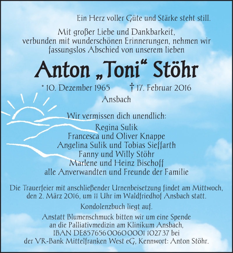  Traueranzeige für Anton Stöhr vom 29.02.2016 aus Ansbach