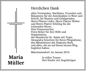 Traueranzeige von Maria Müller von Dinkelsbühl/ Feuchtwangen