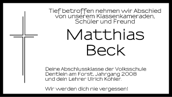 Traueranzeige von Matthias Beck von Dinkelsbühl/ Feuchtwangen