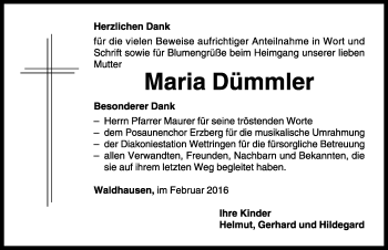 Traueranzeige von Maria Dümmler von Dinkelsbühl/ Feuchtwangen