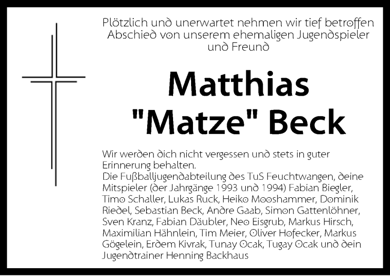  Traueranzeige für Matthias Beck vom 22.02.2016 aus Dinkelsbühl/ Feuchtwangen