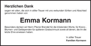 Traueranzeige von Emma Kormann von Ansbach