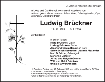 Traueranzeige von Ludwig Brückner von Ansbach