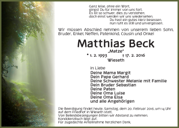 Traueranzeige von Matthias Beck von Dinkelsbühl/ Feuchtwangen