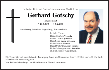 Traueranzeige von Gerhard Gotschy von Neustadt/ Scheinfeld/ Uffenheim