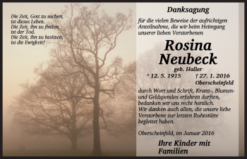 Traueranzeige von Rosina Neubeck von Neustadt/ Scheinfeld/ Uffenheim