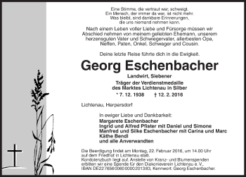 Traueranzeige von Georg Eschenbacher von Ansbach