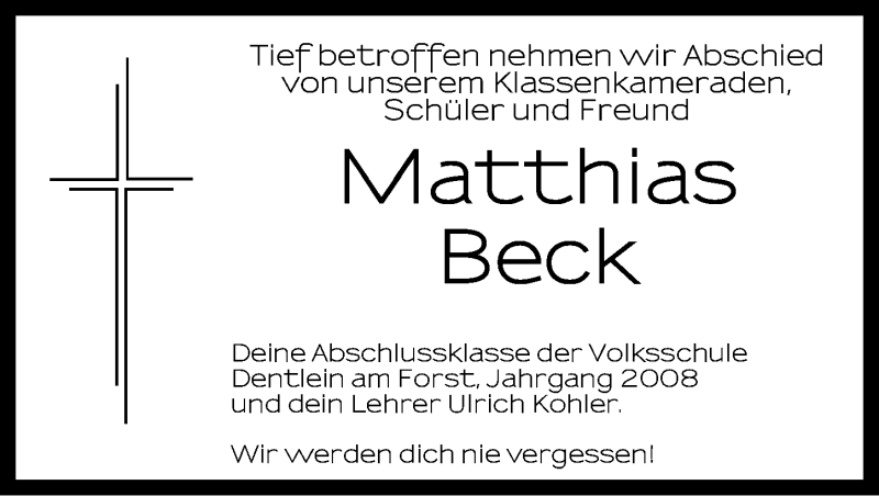  Traueranzeige für Matthias Beck vom 20.02.2016 aus Dinkelsbühl/ Feuchtwangen