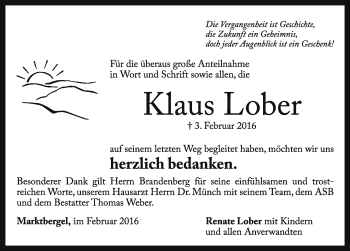 Traueranzeige von Klaus Lober von Fränkische Landeszeitung