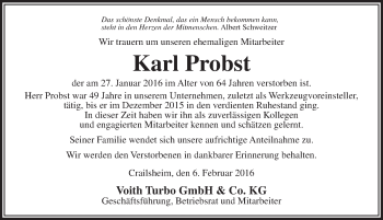 Traueranzeige von Karl Probst von Dinkelsbühl/ Feuchtwangen